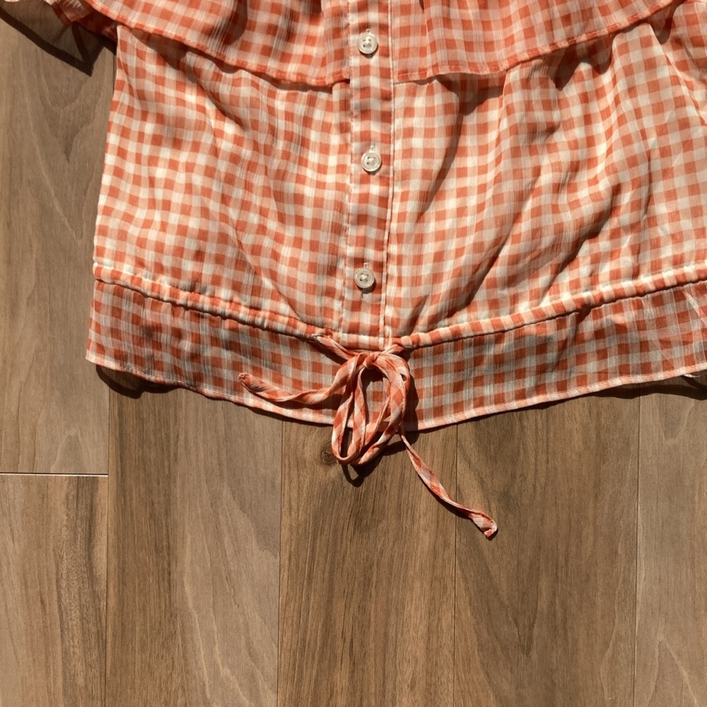 LC Lauren Conrad check print ruffle detail boho top S - Picture 10 of 17